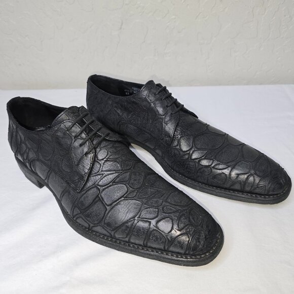 Jean Baptiste Rautureau Grey Leather Croco Alligator Print Oxfords Men's 10 / 43 - Picture 1 of 9
